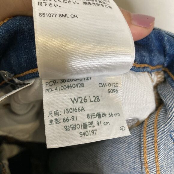 Levi's 501 Original Fit Jeans Womens Size W26 L28 Chewed Hem Blue Distressed - Picture 12 of 15